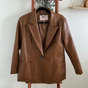 EUC brown leather oversized jacket